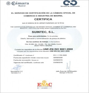 Certificado calidad Suintec UNE-EN ISO 9001